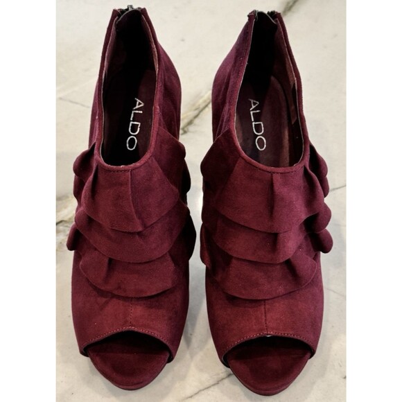 Aldo Open Toe Suede Heeled Zip Booties SZ 39/8.5 - Picture 2 of 8